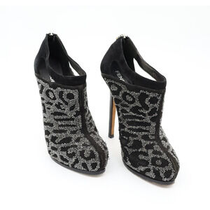 Fendi Black Suede Crystal Embellished Platform Ankle Booties Size 36 US Sz 6
